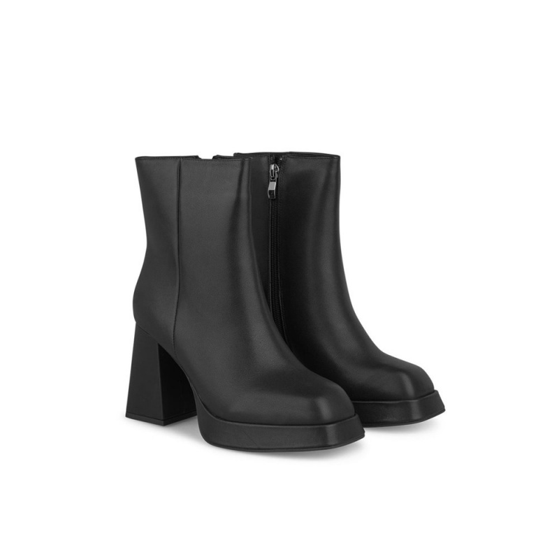 Bottines Alma En Pena Square Embout Cuir Noir Femme | LXI-56300072